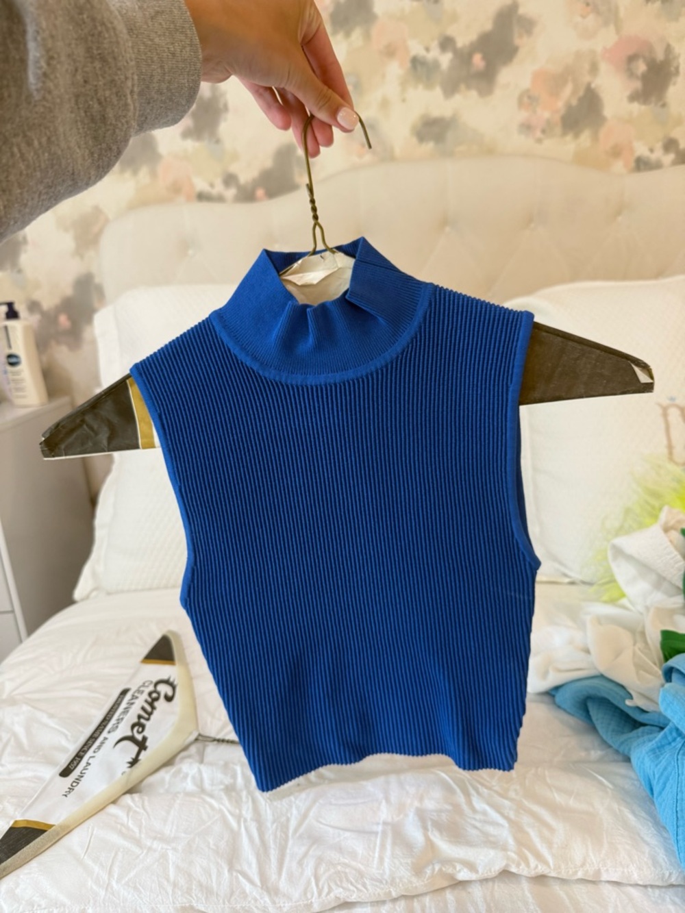 Babaton Royal Blue Ribbed Mock Neck Tank